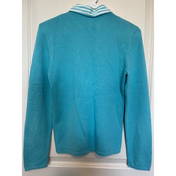 Vtg Chaps Blue Polo Shirt Striped Collar Button Size S Cotton Blend L/S Preppy - Picture 2 of 7